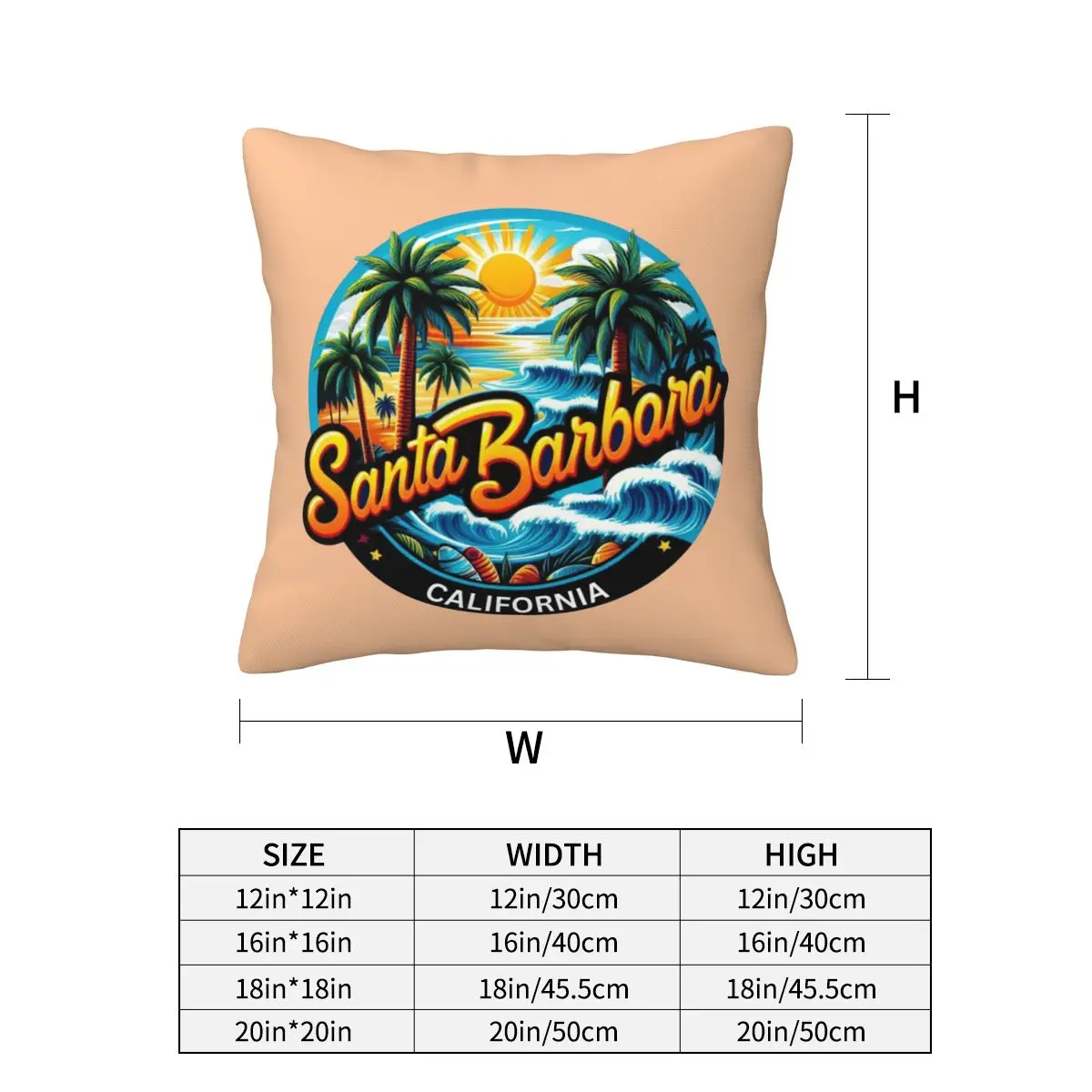 Santa Barbara, California USA Square Pillowcase Pillow Cover Cushion Zip Decorative Comfort Throw Pillow for Home Living Room
