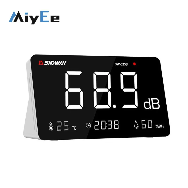 

SW-525S Desktop Noise Meter Decibel Meter w/ Alarm Clock Monitors Temp Humidity and Displays Time