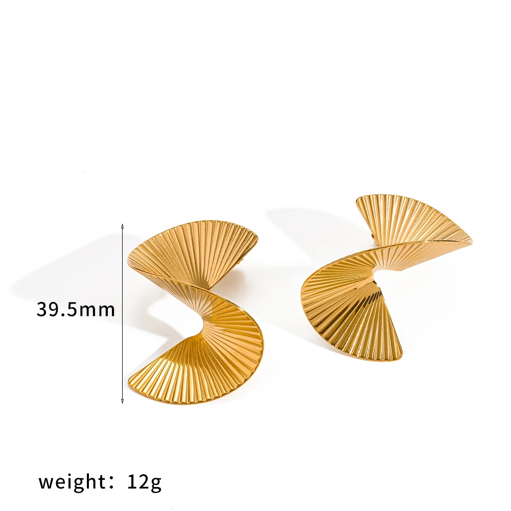 Goldfarbene Edelstahl-Spiral-Geometrie-Ohrstecker, modischer, wasserdichter Schmuck für Damen – Detail 6