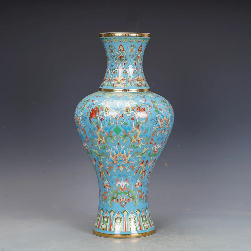 Qing-Dynastie-Vase, China-Porzellan, Emaille, Lotusflasche, antikes Porzellan, orientalische alte Sammlung, Ornamente