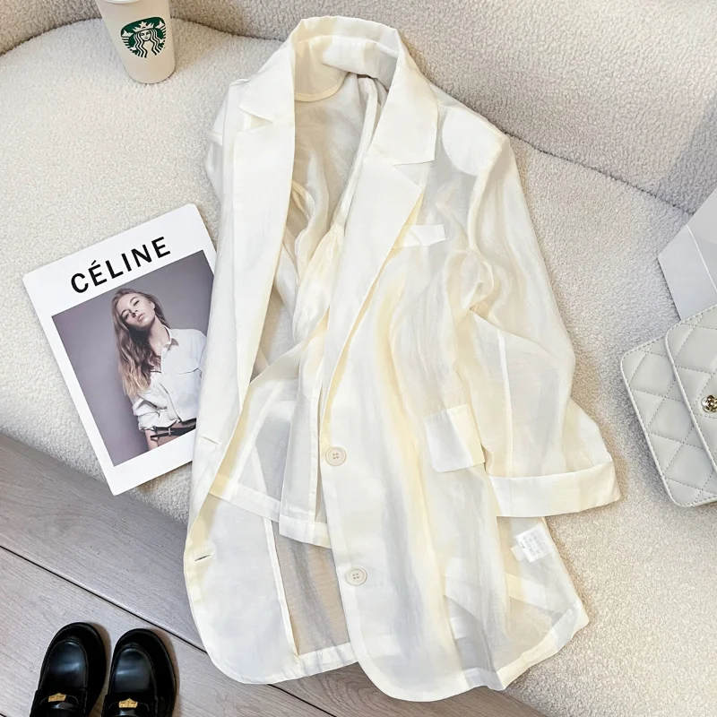 French Summer Light White Suit Jacket Women's New High Quality Commuter Leisure Temperament Lady Elegant Suit Jacket