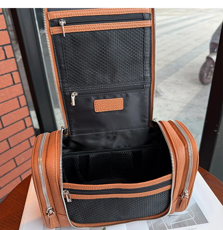 Echtes Leder Unisex Hängende Kosmetiktasche Reise Große Kapazität Multifunktionale Premium Toilettenartikel-Aufbewahrungstasche Tragbar – Detail 31