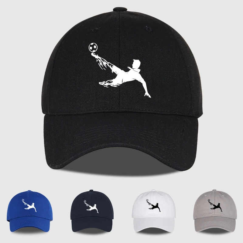 Soccer Bicycle Kick Print Baseball Cap Adjustable Unisex Football Fan Sun Hat
