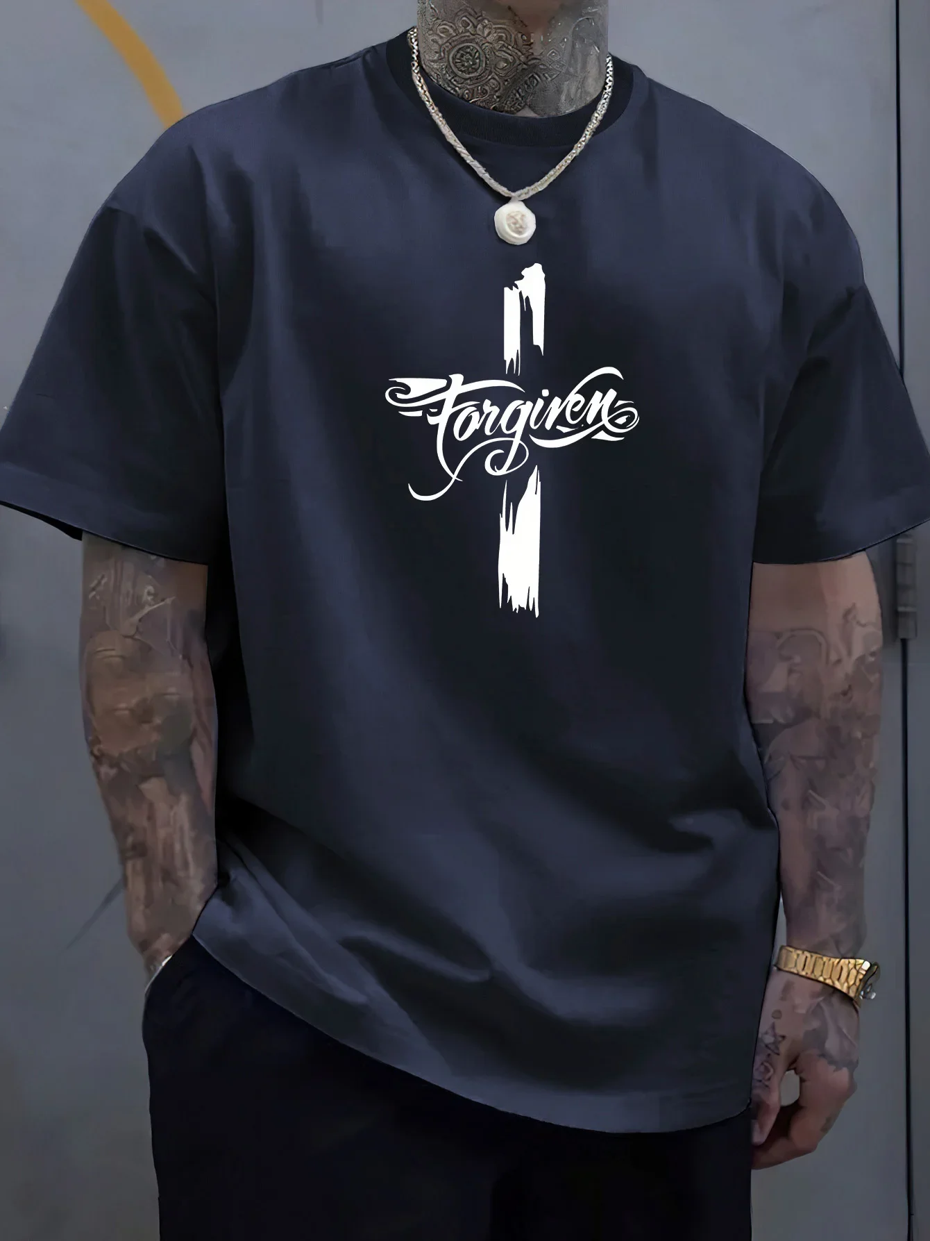 T-shirt à manches courtes et col rond pour hommes, 100 coton, mode décontractée, ample, grande lettre de l'oubli, imprimé créati