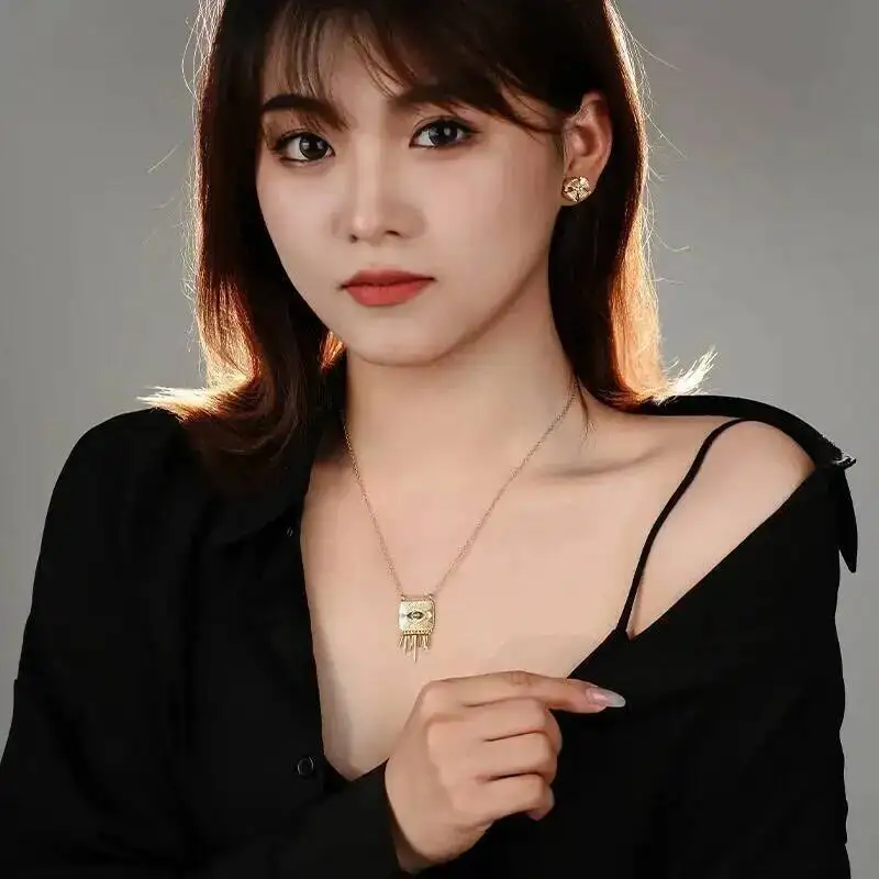 925 Silver Gold Plated Oblong with Bar Tassels Pendant Necklace For Women Cubic Zirconia Evil Eye Fashion Chokers Necklaces Gift