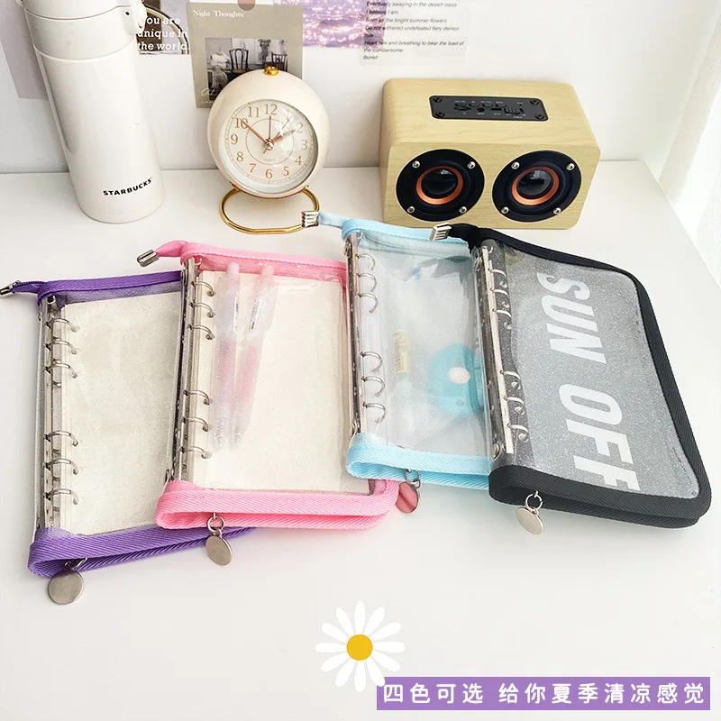 A6 Black Cute Zip Bag Transparent Loose Leaf Binder Notebook Inner Core Cover Note Book Planner Office Stationery