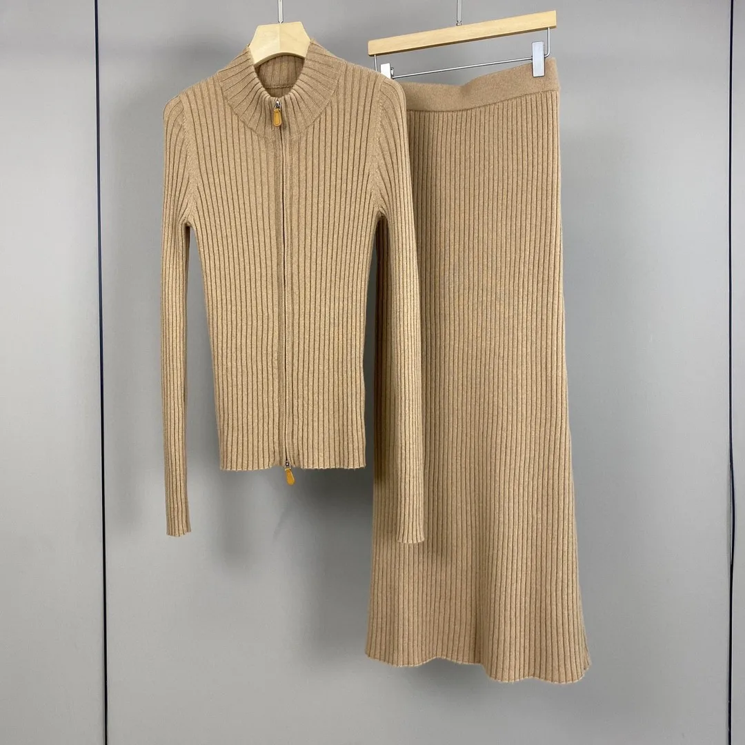 المرأة الخريف والشتاء جديد مريح Crewneck الكشمير محبوك سترة الأيل الخصر السراويل نصف تنورة دعوى #4
