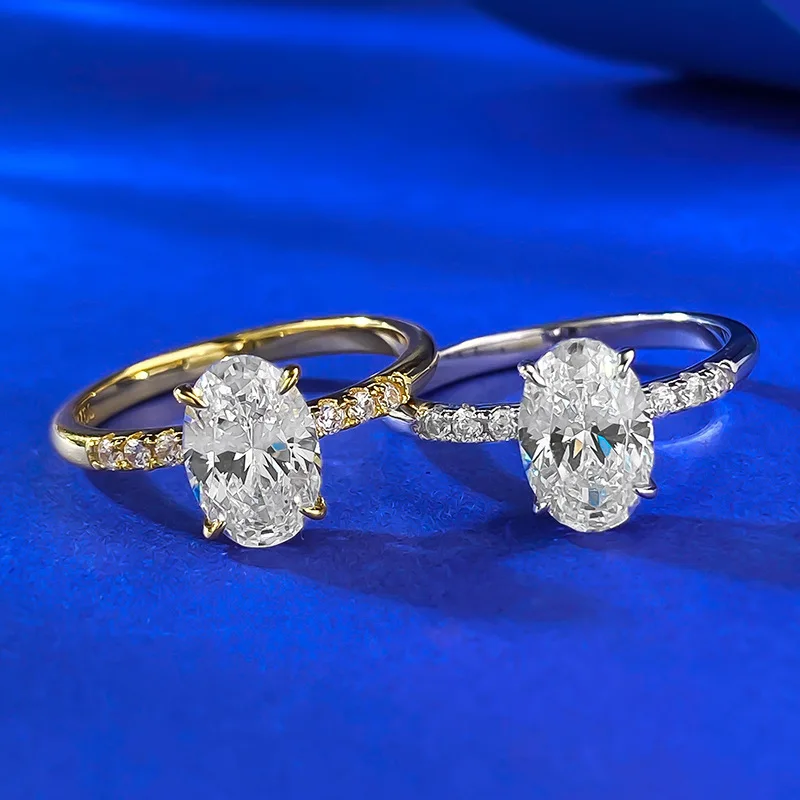 

6x9mm Lab Grown Diamond Rings for Women, 925 Sterling Silver Wedding Band Ring - Bridal Engagement Gold Plated Jewelry