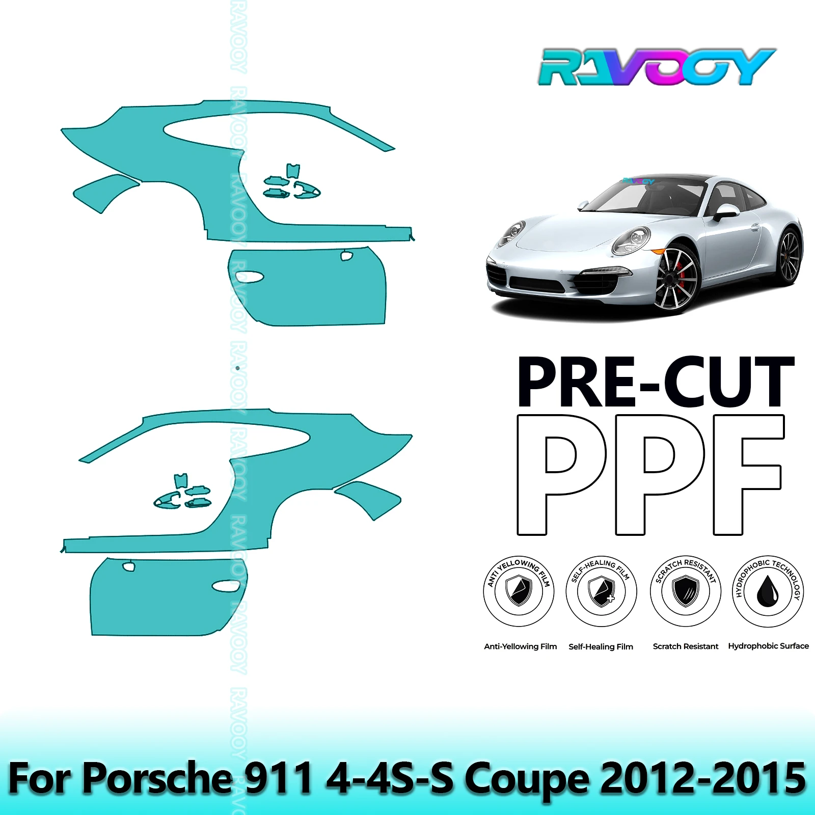 

For Porsche 911 4-4S-S Coupe 2012-2015 8.5mil Clear Matte Pre-Cut PPF Door & A/B Pillar Kit TPU Paint Protection Film Set