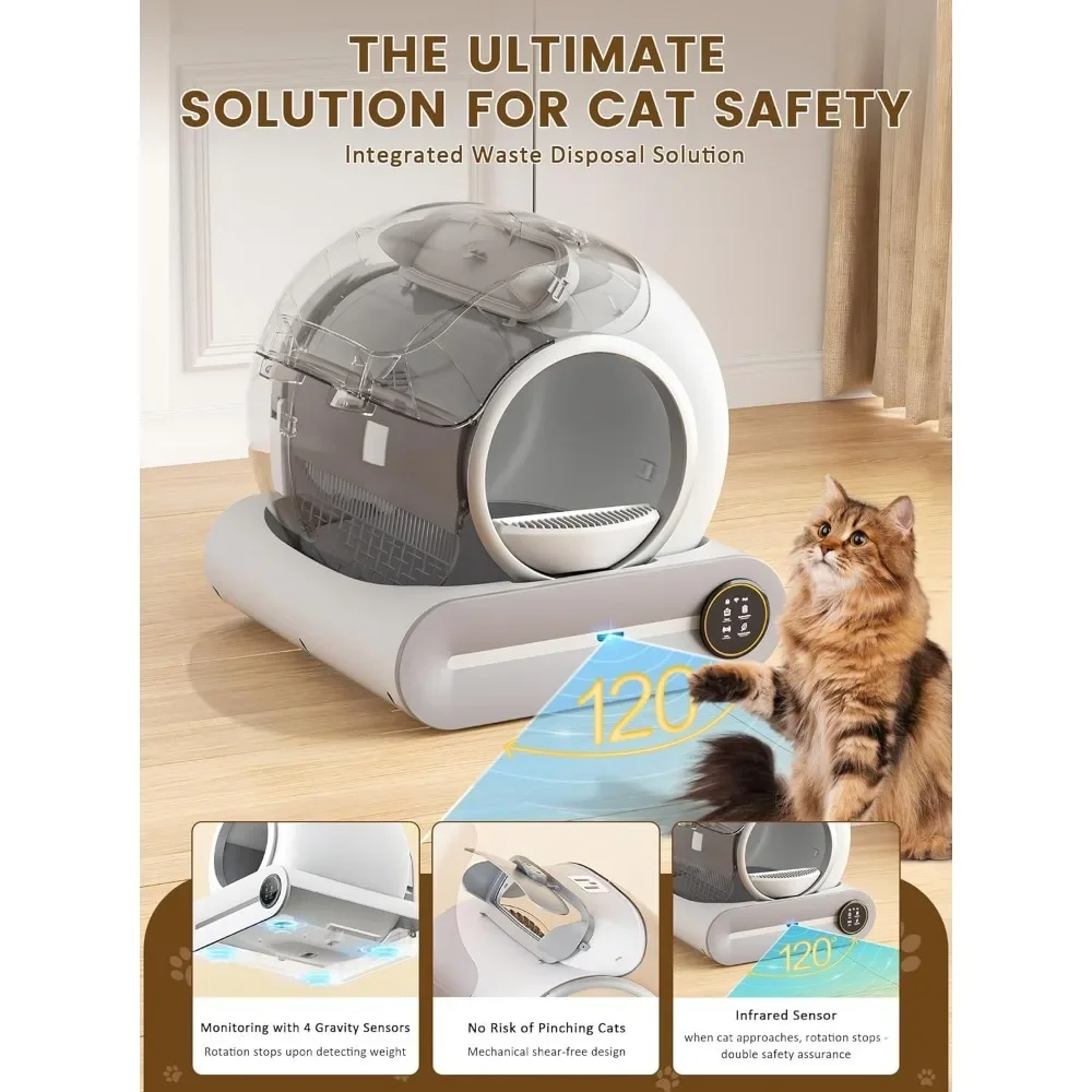 

Upgraded Extra Large Self-Cleaning Robot Litter Box – 65L+9L Capacity, Multi-Cat Compatible