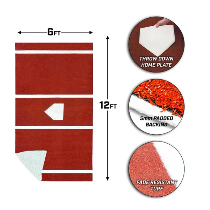 Factory Supply Customized Baseball Equipment Baseball Training Batting Mats/ 12' X 6' Clay Batting Mat Pro (lined)