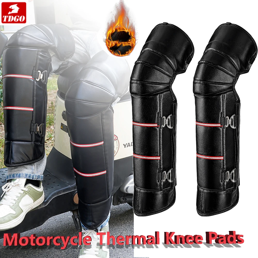 Winter Motorrad Wärme Plüsch Knie Pads Winddicht Reiten Pu Leder Wasserdicht Skateboard Reflektierende Streifen Knie Schutz