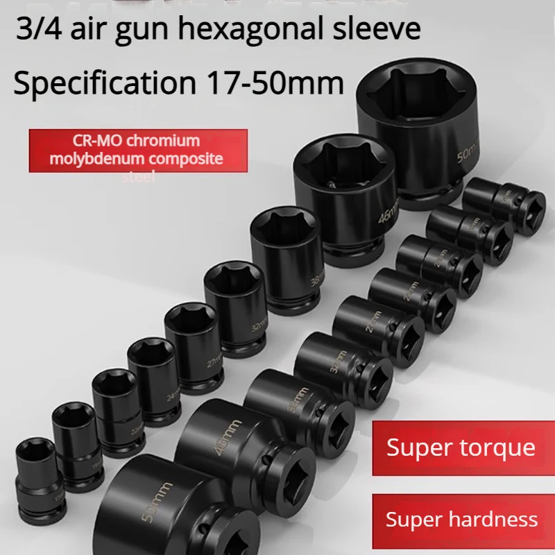 3/4 Inch Zeskant Stopcontact Zware Verdikte Dopset Pneumatische Sleutel Set Nozzles Monteur Gereedschap Handmatige Tool