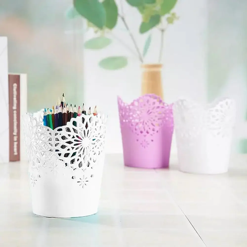 Hollow Flower Simplicity Brush Storage Pen Pencil Pot Holder Container Desk Organizer Gift