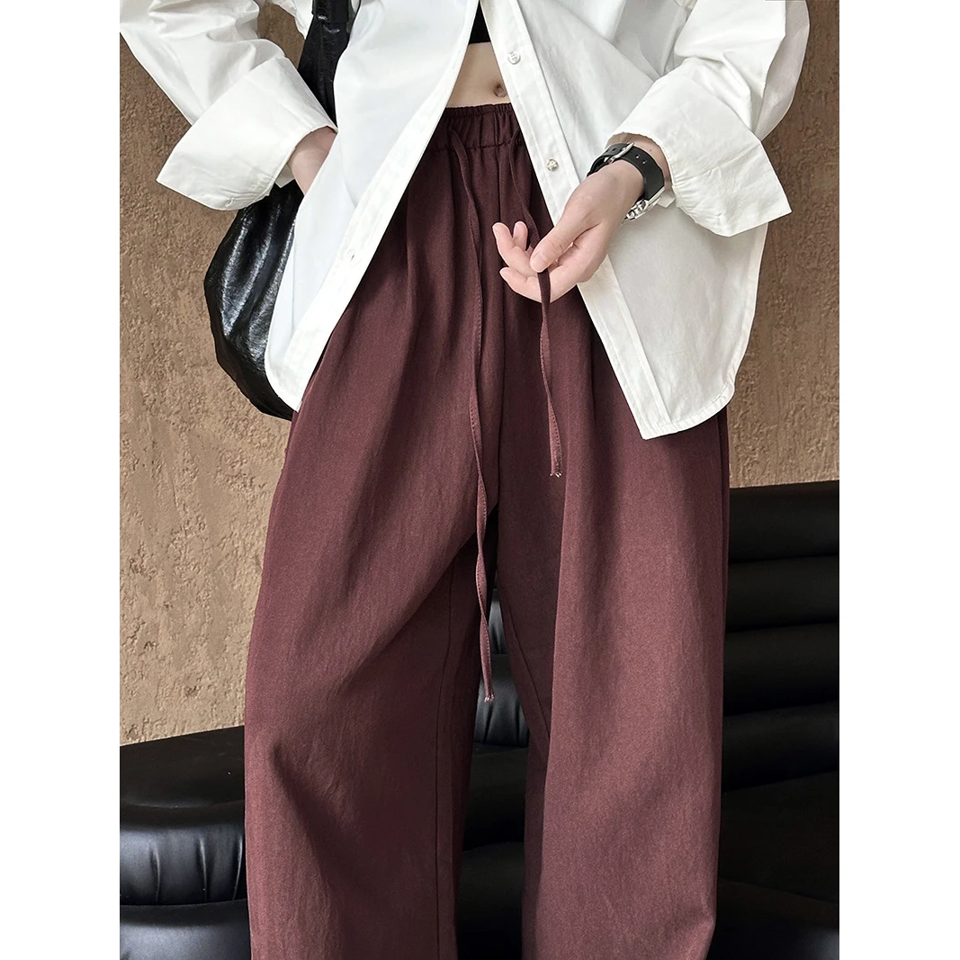 2024 Women Autumn Wide Leg Straight Pants Stretch High Waist 48% Cotton Pants Fashion Clothes Black Pants Female Trousers