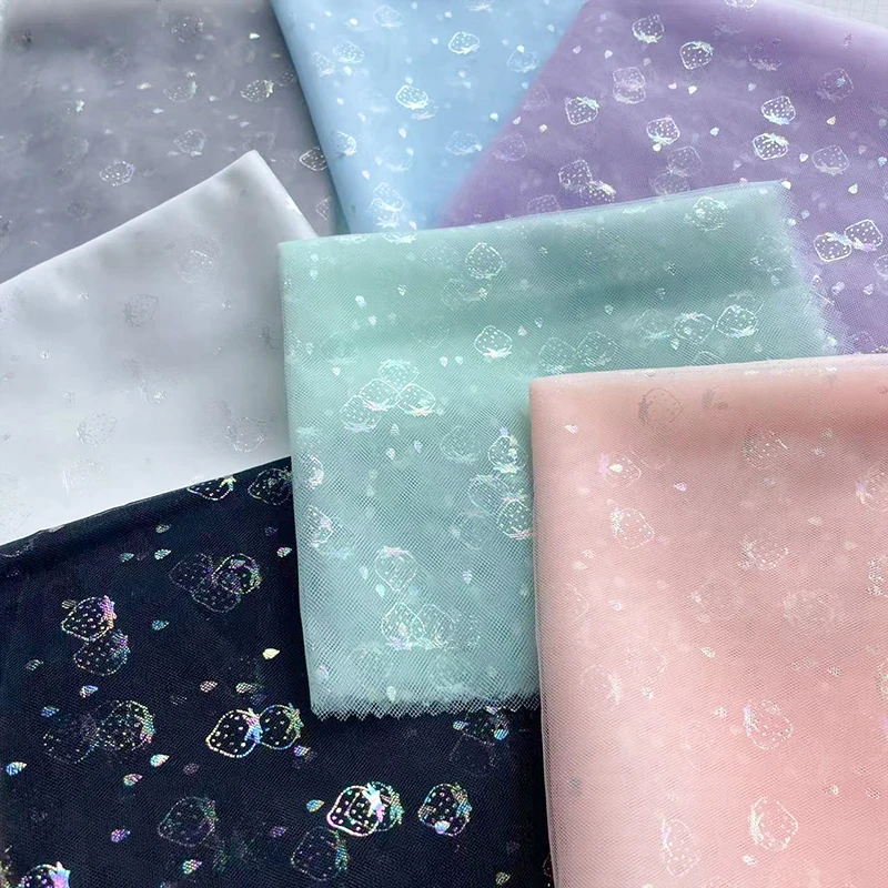 

Mesh Fabric Strawberry Hot Stamping Dress Children's Clothing Cotton Baby Clothes Designer Diy Sewing By The Meter Material