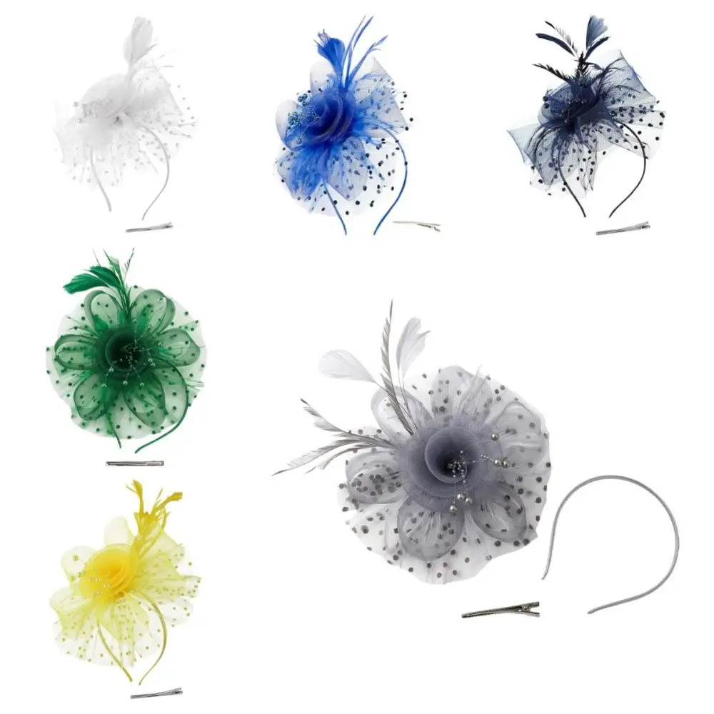 العروس غطاء الرأس الريش الفاسناتور قبعة هوب زهرة شبكة مشبك شعر حفلة شبكة رباط شعر البولكا نقطة أنيقة العروس غطاء الرأس سيدة