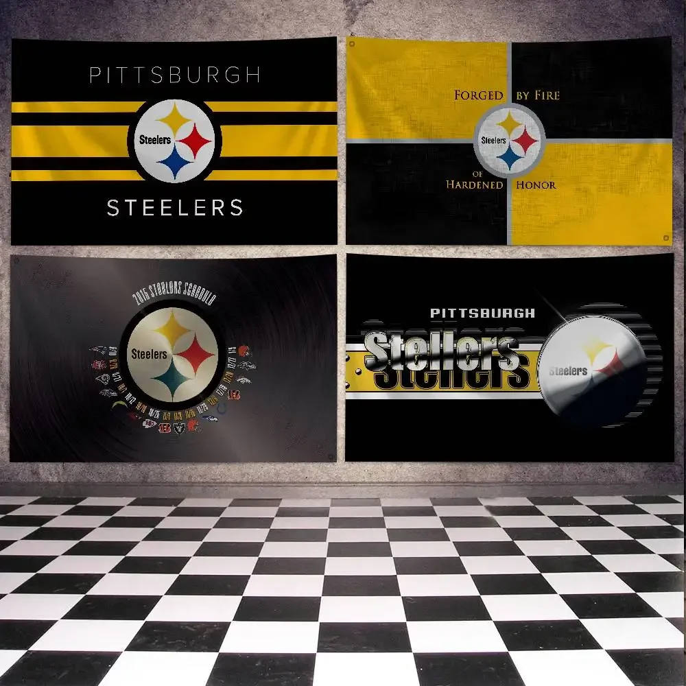 P-PittsburghS S-Steelers LOGO-Flagge, Banner, Vierloch-Flagge, Polyester, Outdoor-Dekoration, Raumästhetik