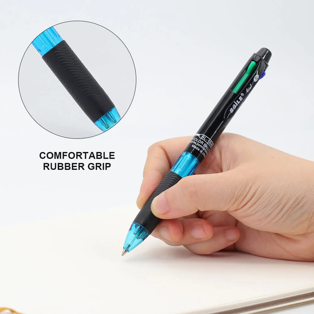 4pcs/set Creative 4 in 1 Multicolour Ballpoint Pen 0.7mm Black Blue Red Green Ball Pen Office School Marking Pen Cute Stationery