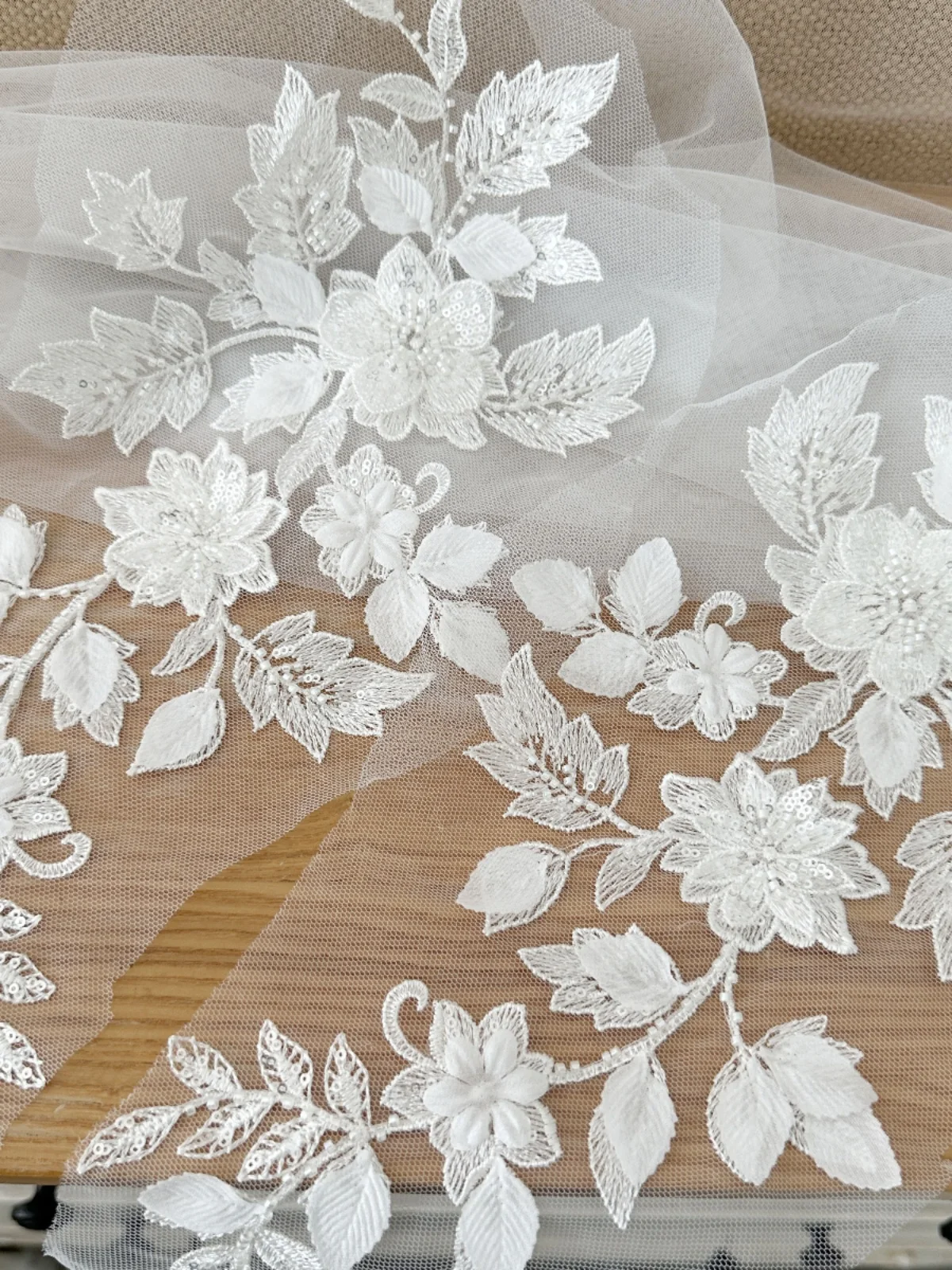 Off White Beaded Handmade High-quality Lace Flower  Handmade DIY Wedding Dress Cheongsam Clothing Decoration Patch Materials