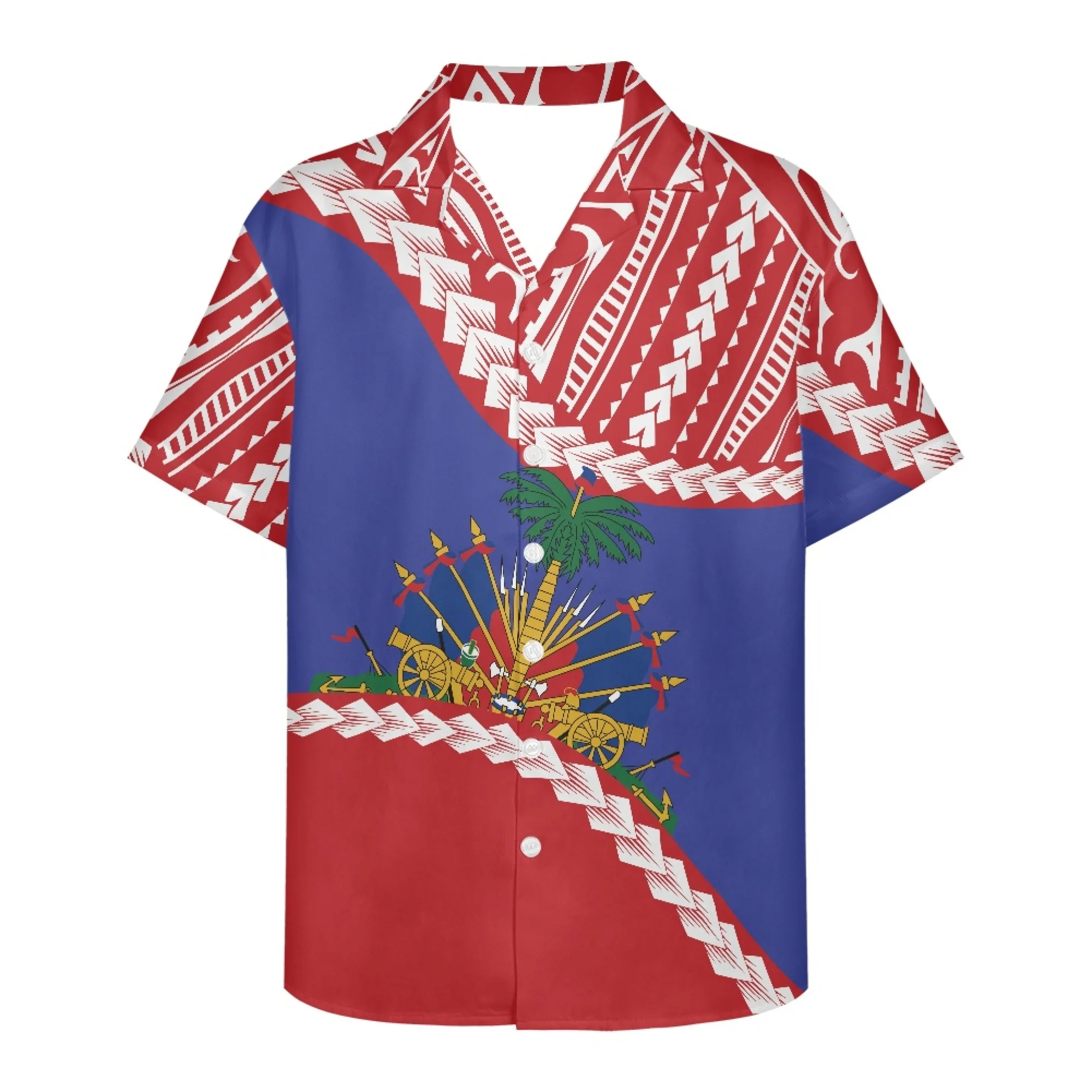 Samoan Tribal Haitian Flag Print Spring/summer Men's Short Sleeve Shirt Fashion Explosion Casual Travel Single Breasted Lapel