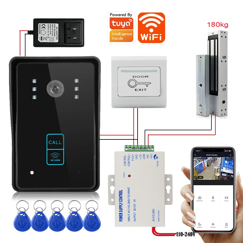 Tuya-intercomunicador con Wifi para exteriores, dispositivo de vídeo con rastreador de teléfono móvil, visión nocturna, tarjeta deslizante 1080P, juego de desbloqueo, timbre de seguridad