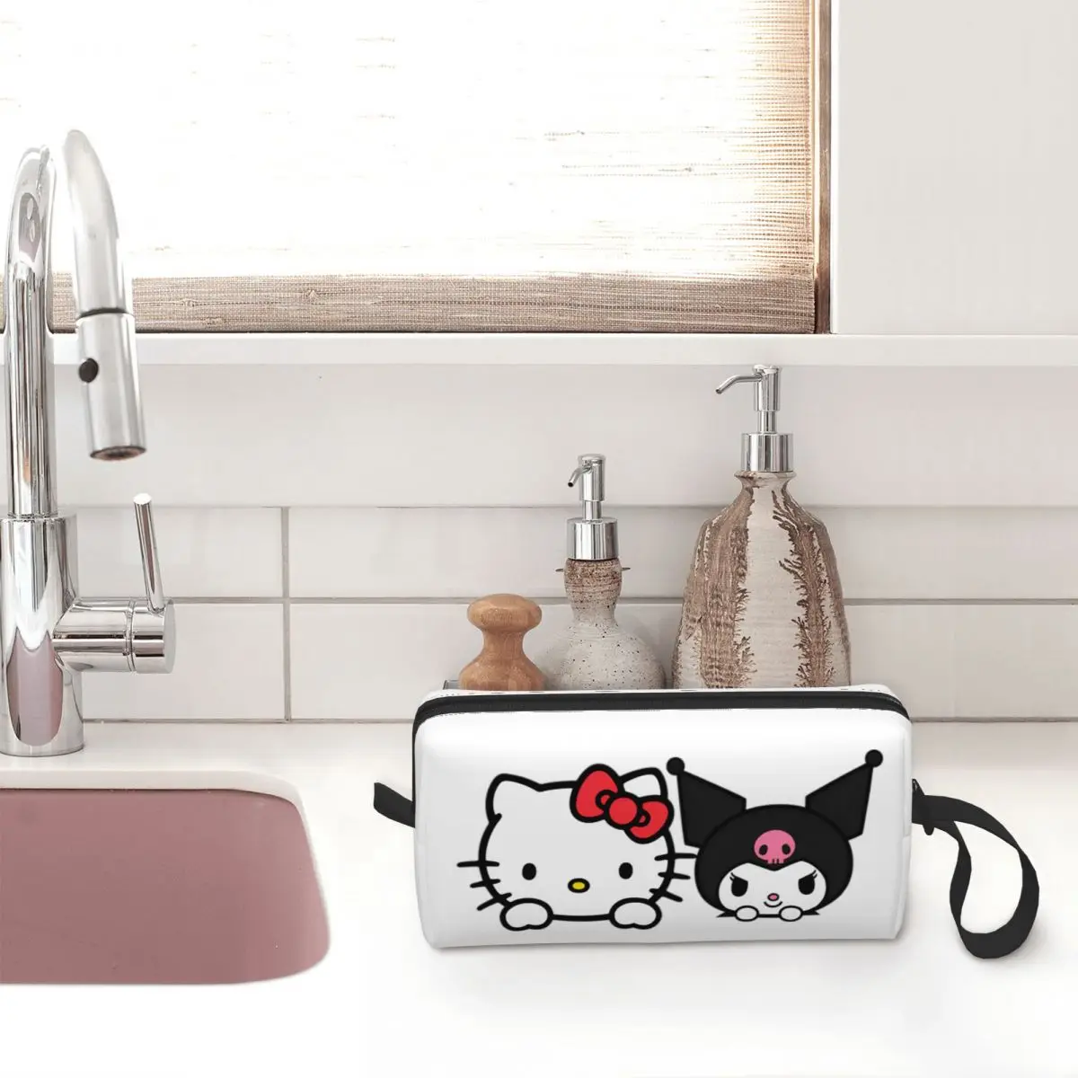 Hello Kitty And Kuromi Cosmetic Bag for Women Makeup Bags Kawaii Cartoon Travel Zipper Toiletry Bag Organizer Storage Bag