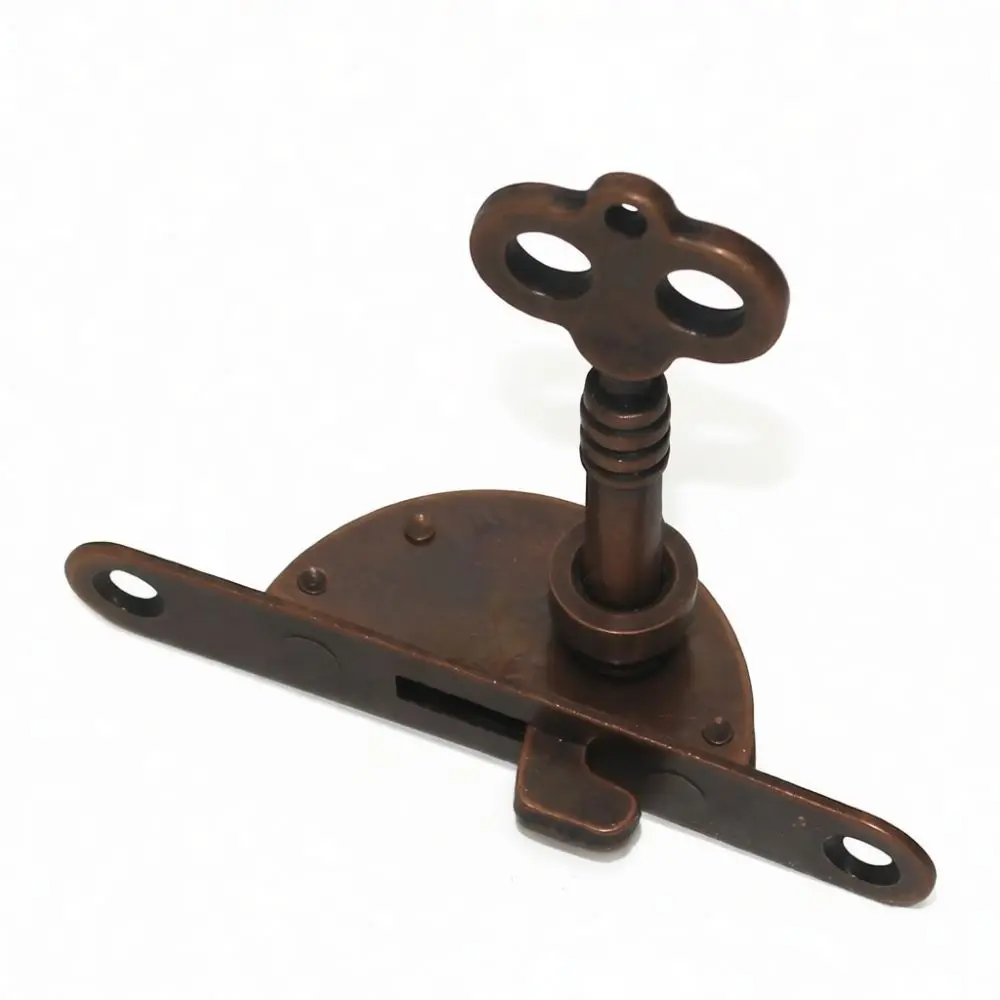 Elegant Traditional Copper Lock Retro Closet Catch Latch With Key Furniture Accessory For Antique Wardrobe Jewelry Case