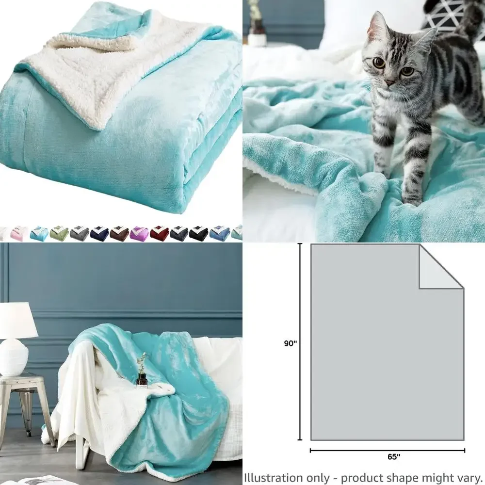 

Плед из шерпа флиса размера Twin - ультрамягкий, уютный, пушистый, двусторонний велюровый плед бирюзового цвета