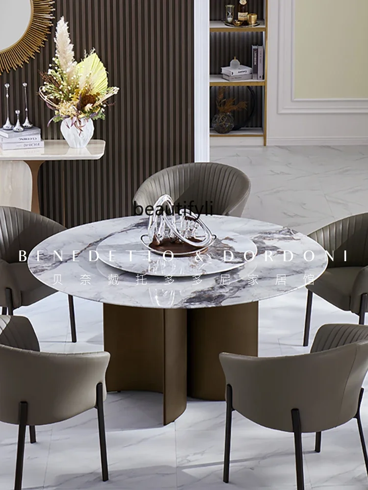 Italian light luxury marble dining table round table turntable round dining table high-end