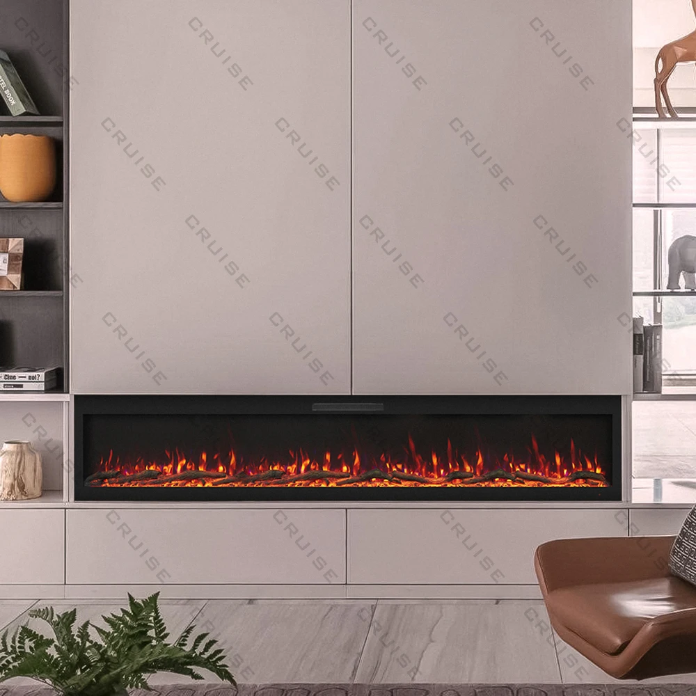 1270mm LED Electric Fireplace Thermostat Remote Control Built-In Interior Decorations Eco-Friendly Charcoal For Household