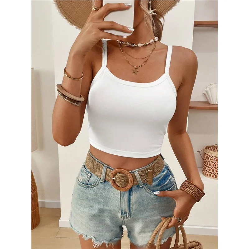 

2025 New Women's Strapl Crossba Sexy Comfortable Soft Fabric White Base Layer Vest Tank Top Thin ort Length Triacetate...