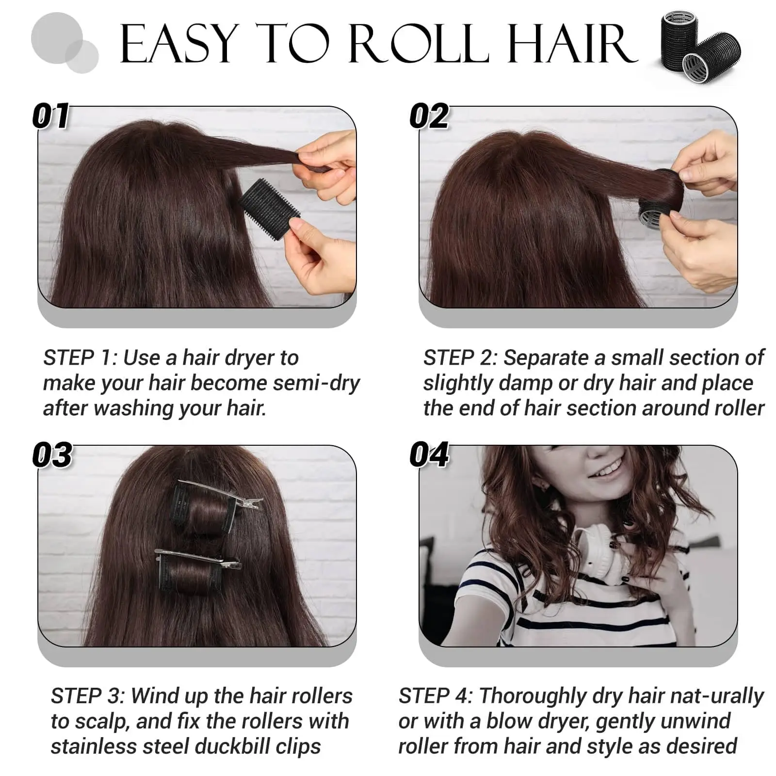 Hair Curlers Roller 6Pcs 4cm 6pcs 3cm Hair Curlers Self Grip Holding Rollers with 6Pcs Hair Clips for Long Straight Thick