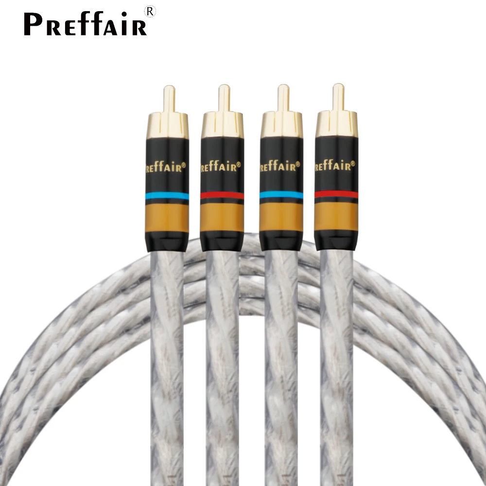 Preffair Premium OFC Silver-Plated RCA Audio Cable - Gold-Plated RCA Plugs HiFi Signal Interconnect for Amplifier, DAC, Speaker
