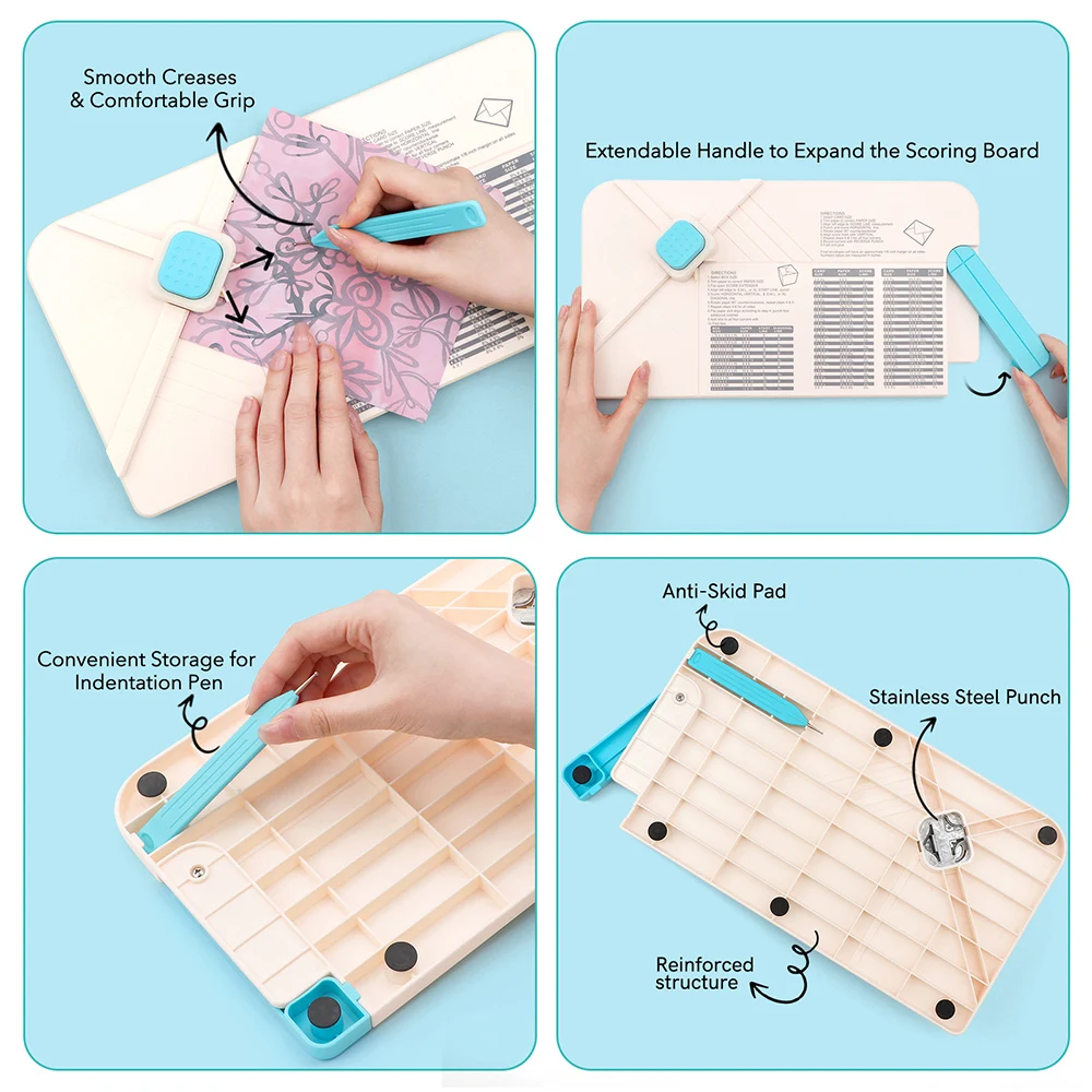 

3-in-1 Punch Board Multifunctional Scoring Tool for Envelopes Gift Boxes Bows for Custom Envelopes Bows Boxes Of Different Sizes