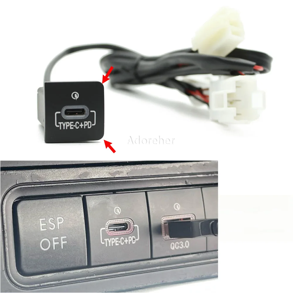 Image of Rotes LED-Autoladegerät Typ C PD Schnellladegerät Auto-Handy-Ladeadapter-Taste passend für VW Golf 6 Jetta 5 MK5