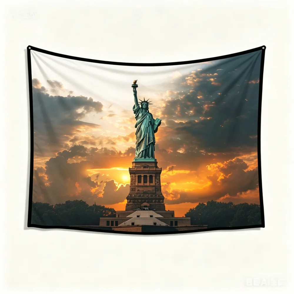 Statue of Liberty Sunset Tapestry New York Skyline Wall Hanging for Bedroom Living Room Decor