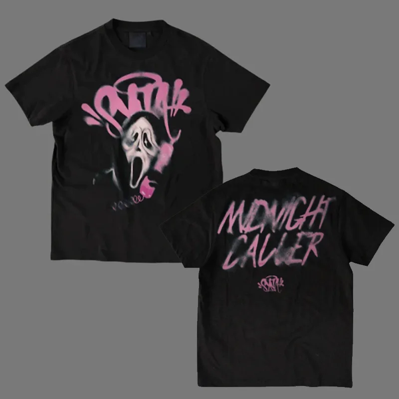 

Synaworld, новая трансграничная футболка с принтом Bla на Хэллоуин, XXL, женский весенний вязаный хлопковый тонкий топ из чистого хлопка