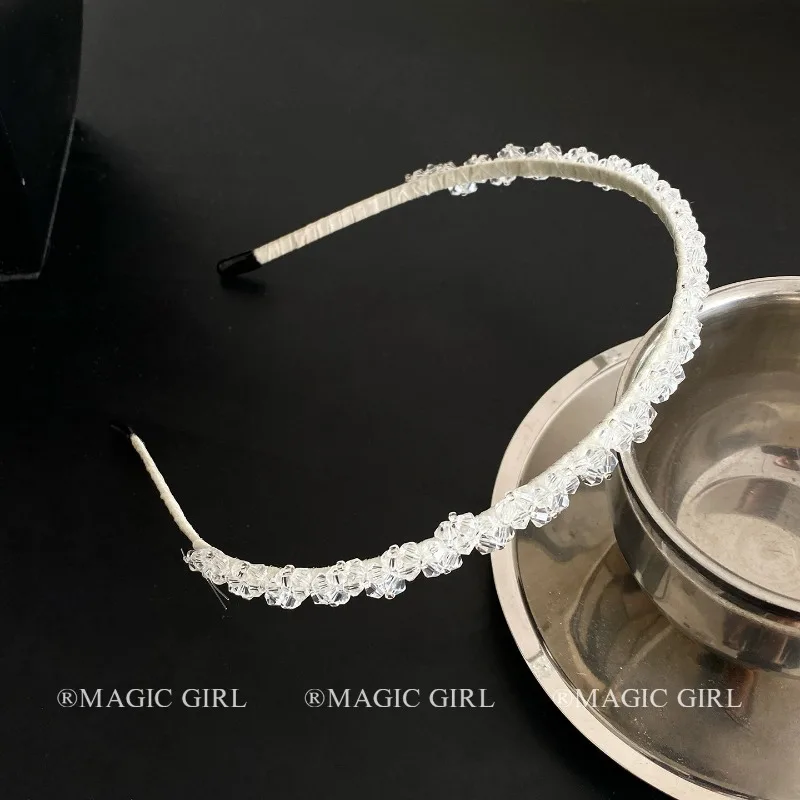 

Delicate Clear Crystal Bead Headband for Women High-End Slim Edge Fashion Hair Hoop Heavy Craft Rhinestone Hair Accessories