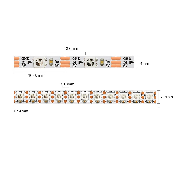 

5V Narrow side 4mm 7mm PCB 60leds/m 144leds/m SK6812 LED Strip addressable SMD 3535 RGB Super Bright Light Tape IP30 TTL signal