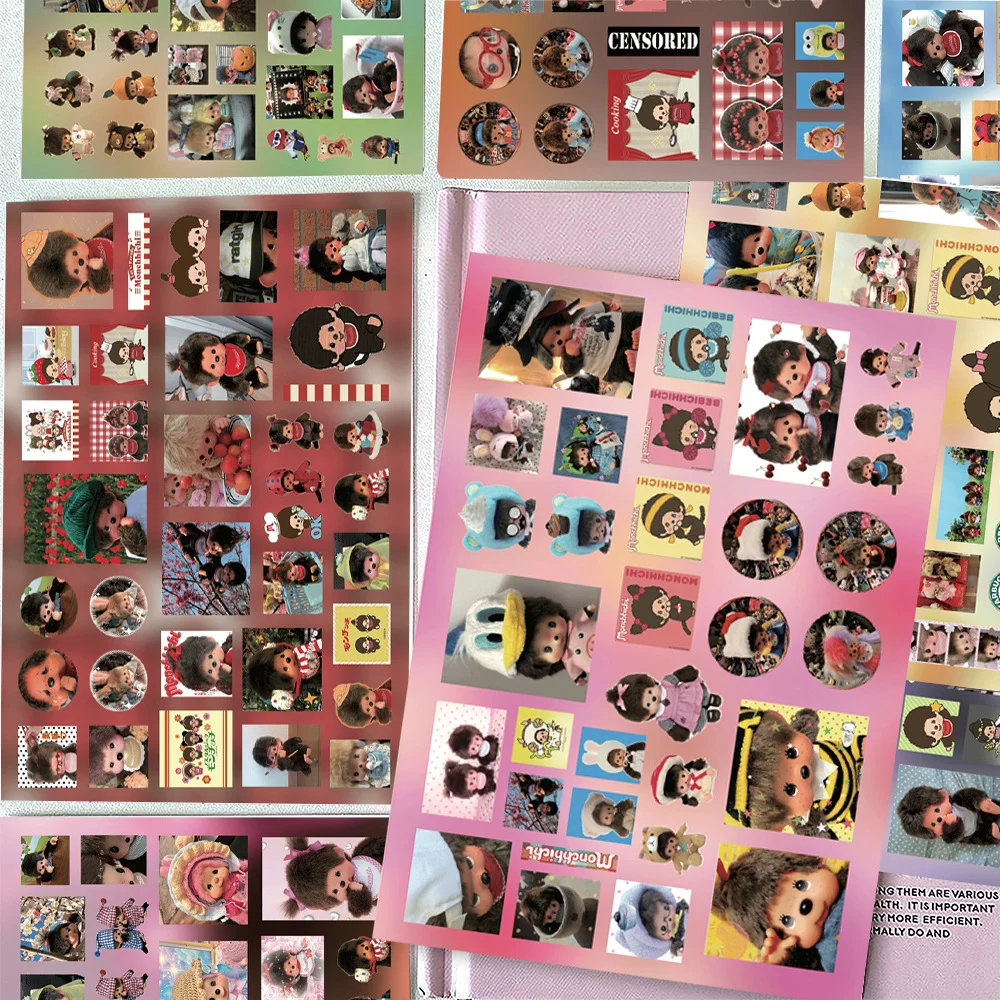8/16 Blatt Niedliche Monchchi-Puzzle-Aufkleber aus PVC-Material, DIY Handy-Dekoration, Kinderspielzeug, Scrapbook, Wasserfeste Graffiti-Aufkleber – Detail 4