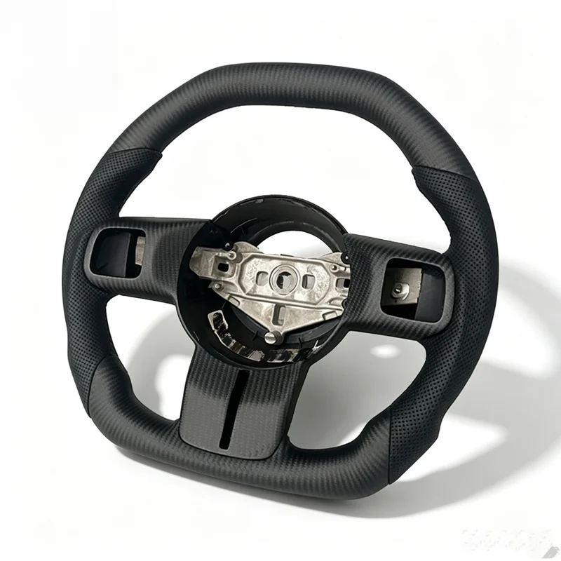 Custom Matte Carbon Fiber Flat Sport Steering Wheel Perforated Leather Modified Compatible with Jeep Wrangler JK 2011-2017,