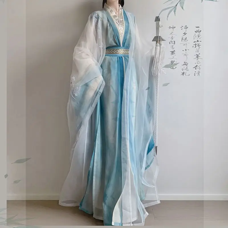 

Chinese Ancient Hanfu Dress Tang Dynasty Long Sleeved Shirt Embroidery Daily Traditional Princess Dress