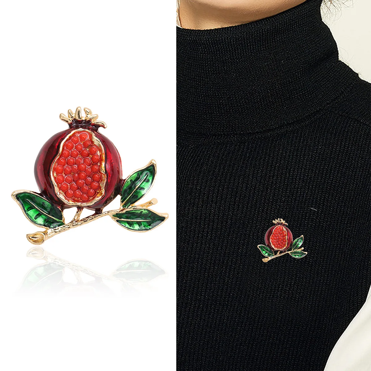 Fashion Rhinestone  Enamel  Pomegranate Plant Brooches For Women Trendy Drip Oil Fruits Brooch Pins Casual Party Jewelry Gifts