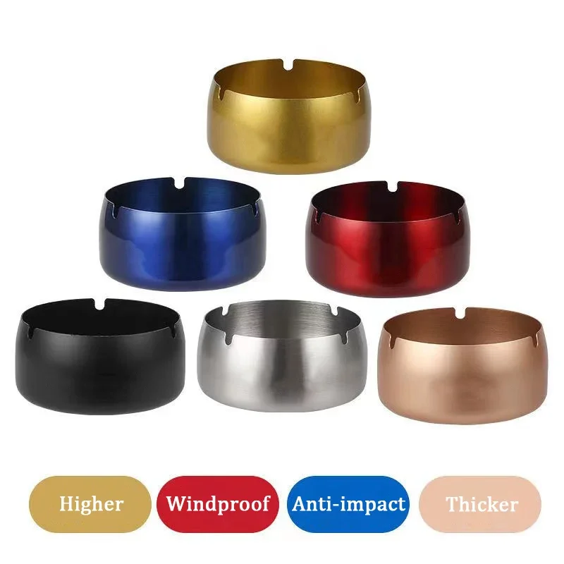 Colorful Round Heighten Tobacco Ashtray Stainless Steel Desktop Ash Tray with Cigarettes Holder House Bar Smoking Accessories