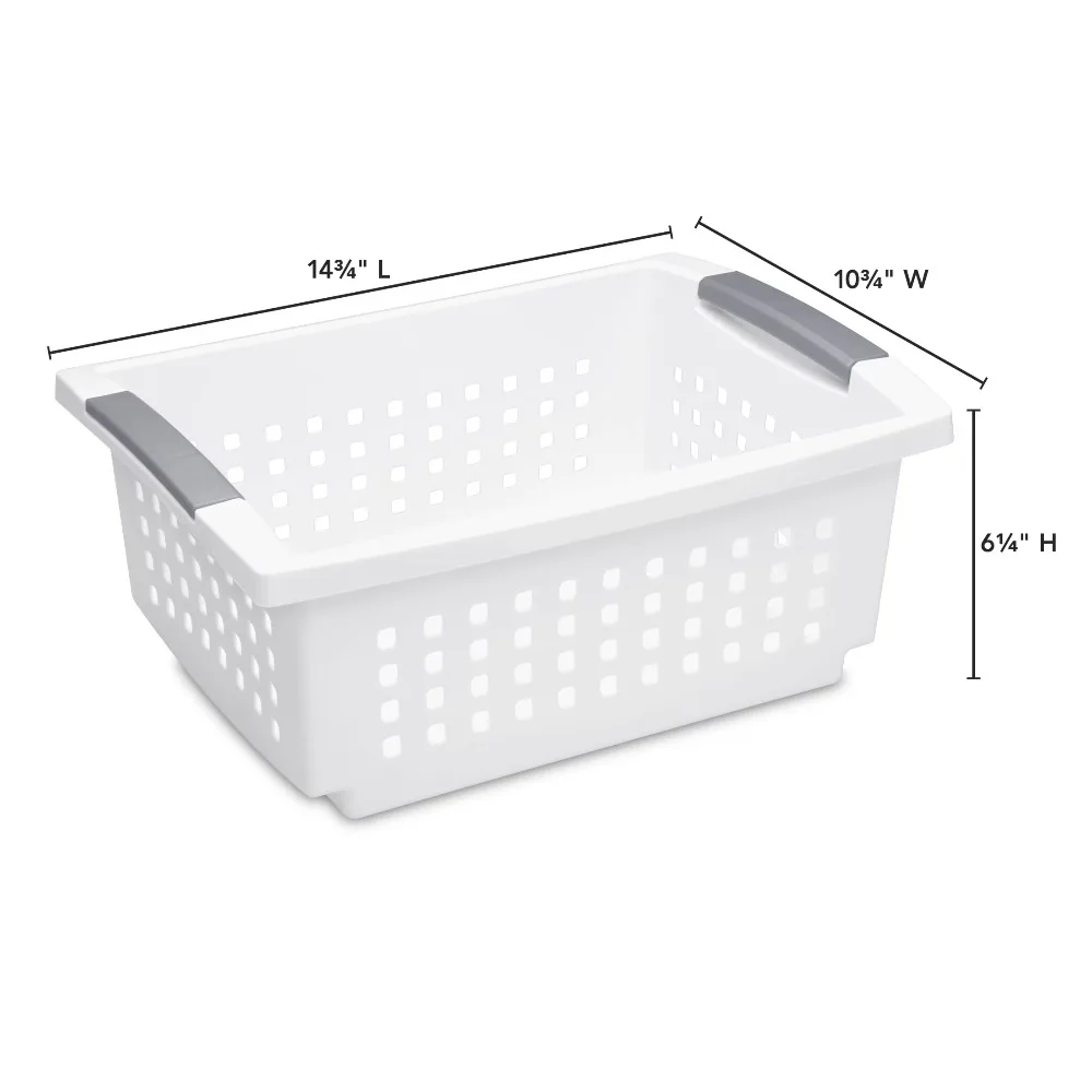 Medium Stacking Basket Open Plastic Bin Space Saving Organizers White