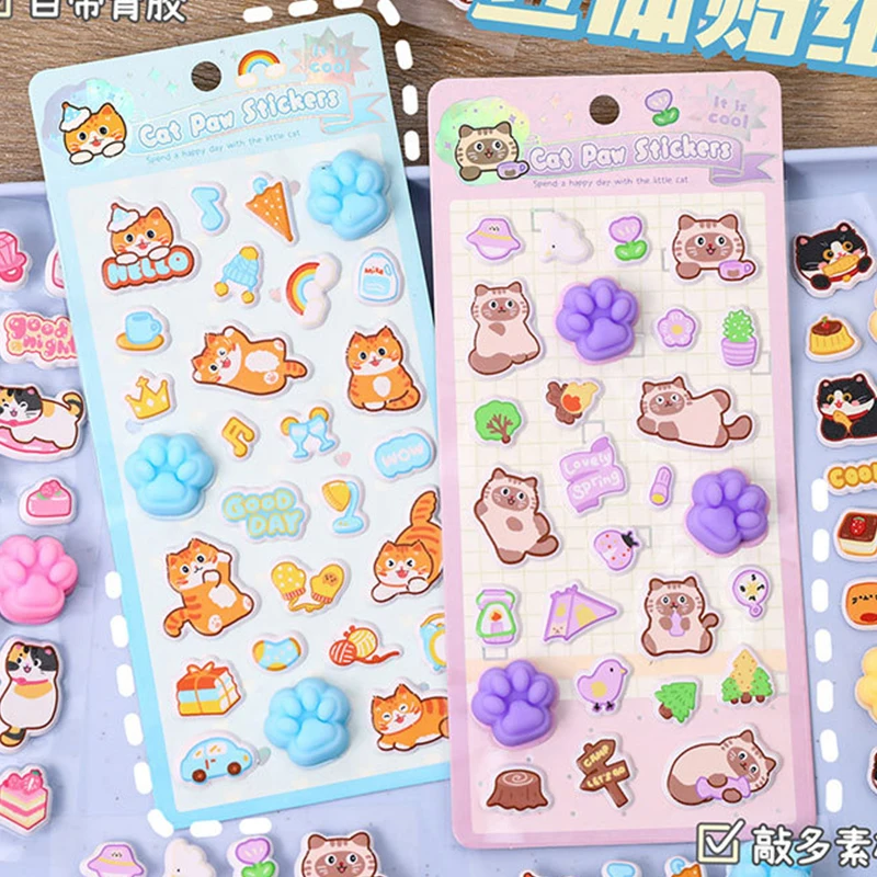 Soft and Cute Q Bounce Cat Claw 3D Stickers Cute Cat Shaped Foam Stickers Hand Account Phone Case Decorative Stickers