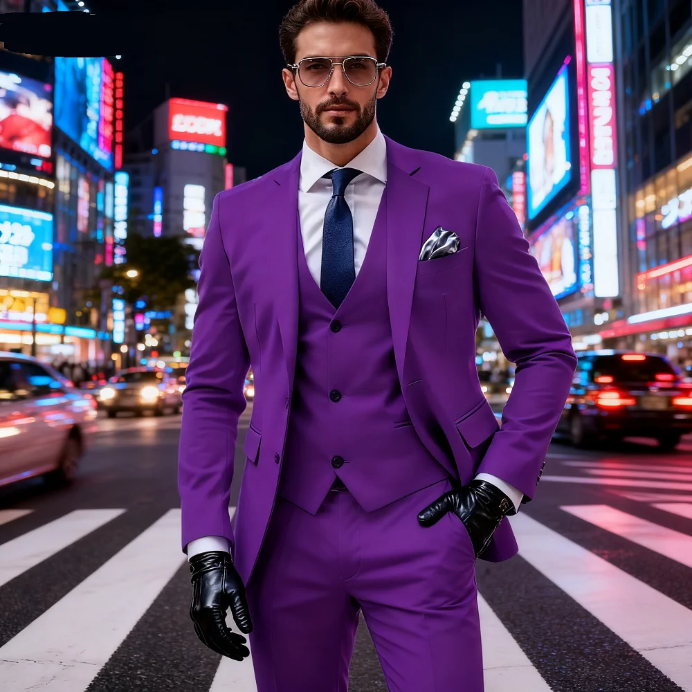 

Elegant Brown 3 Piece Men's Wedding Suit with Jacket Pants Vest - Single Breasted Notch Lapel Business Blazer Male Clothing