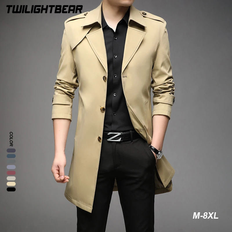 New Men's Long Trench Mael Windbreaker Business Casual Classic Trench Coat Men Clothing Casual Jacket Outerwear A2F8908