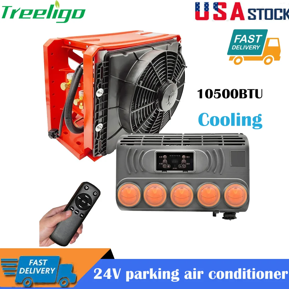 Treeligo Truck RVElectric Air Conditioner 24V Split Air Conditioner Cool For Car Automobile Excavator Tractor Trailer Camper Van